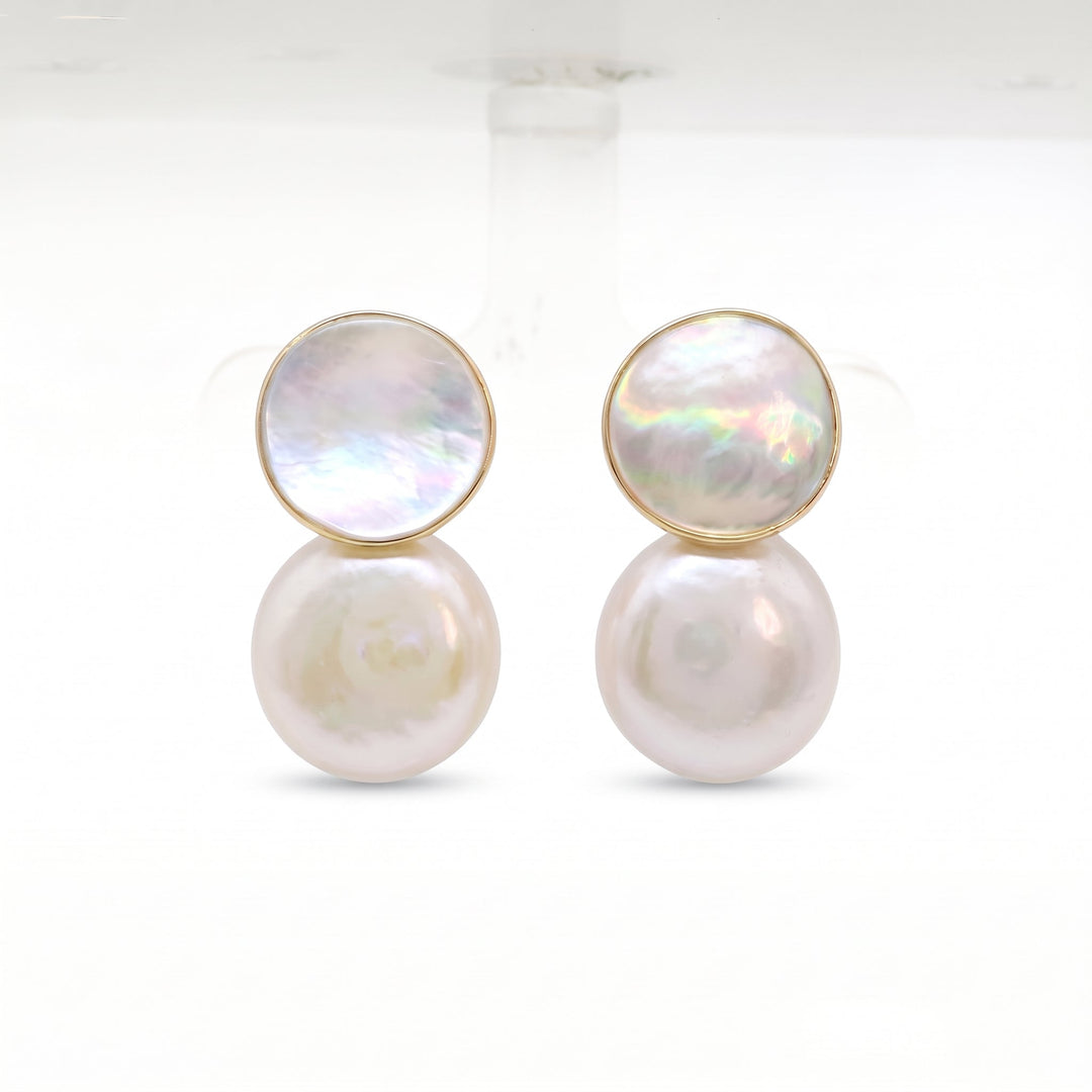Mother of Pearl Coin Drop Earrings