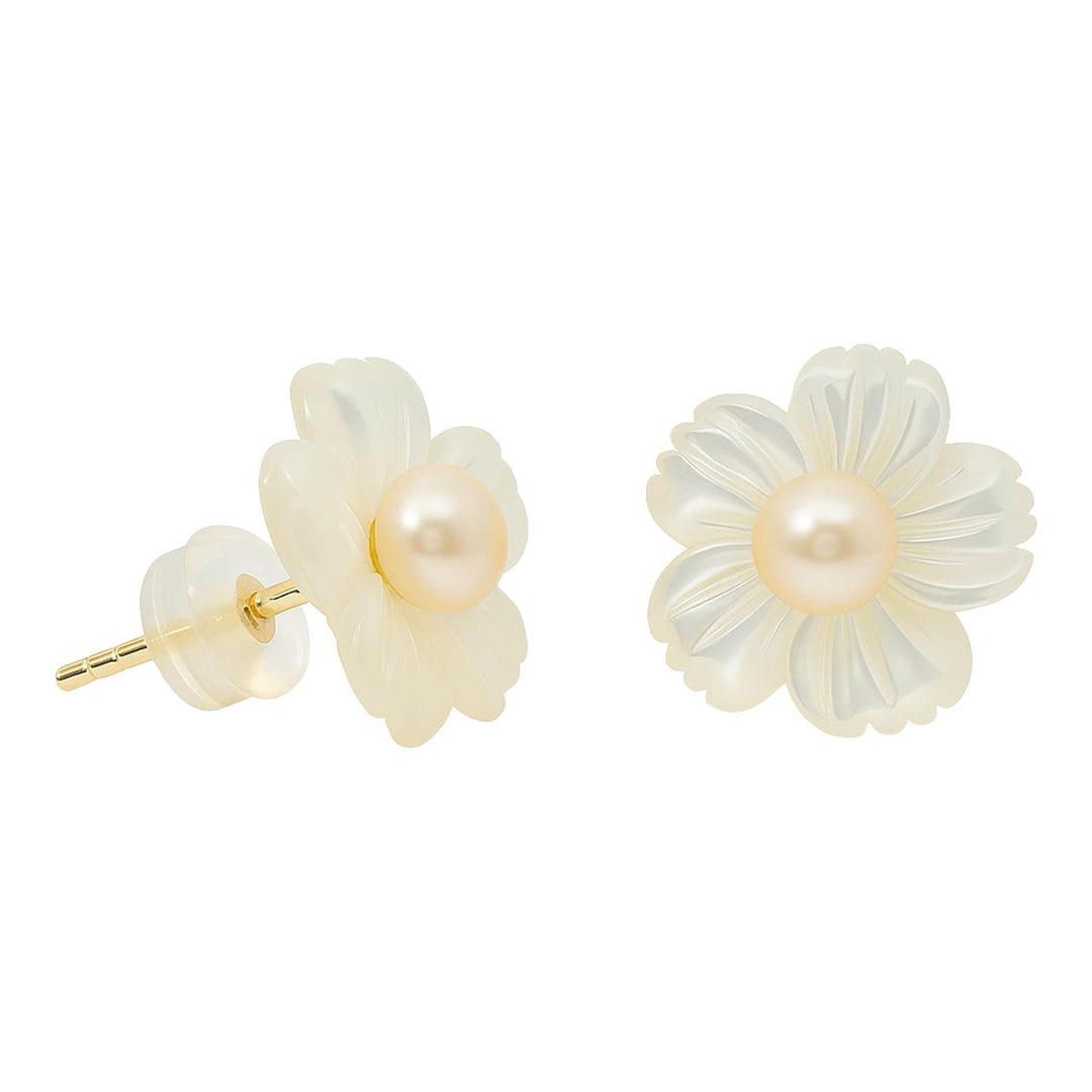 Carved Floral Stud Earrings