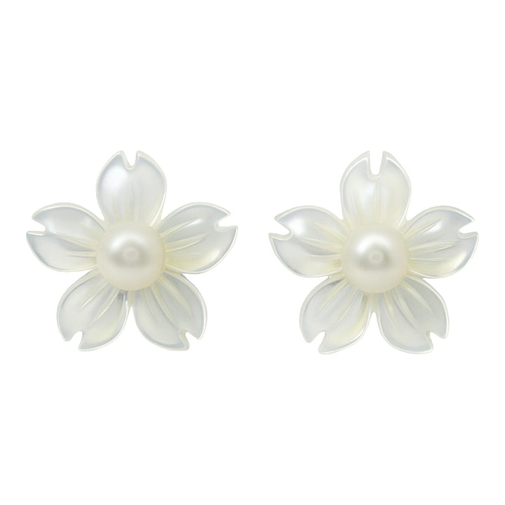 Carved Pearl Blossom Stud Earrings