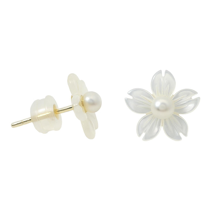 Carved Pearl Blossom Stud Earrings