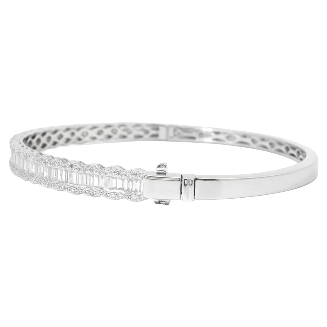 Baguette & Round Diamond Bangle Bracelet