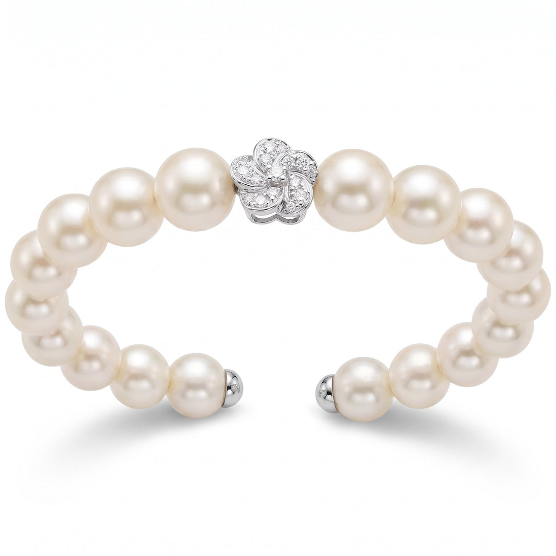 Diamond Flower Pearl Cuff