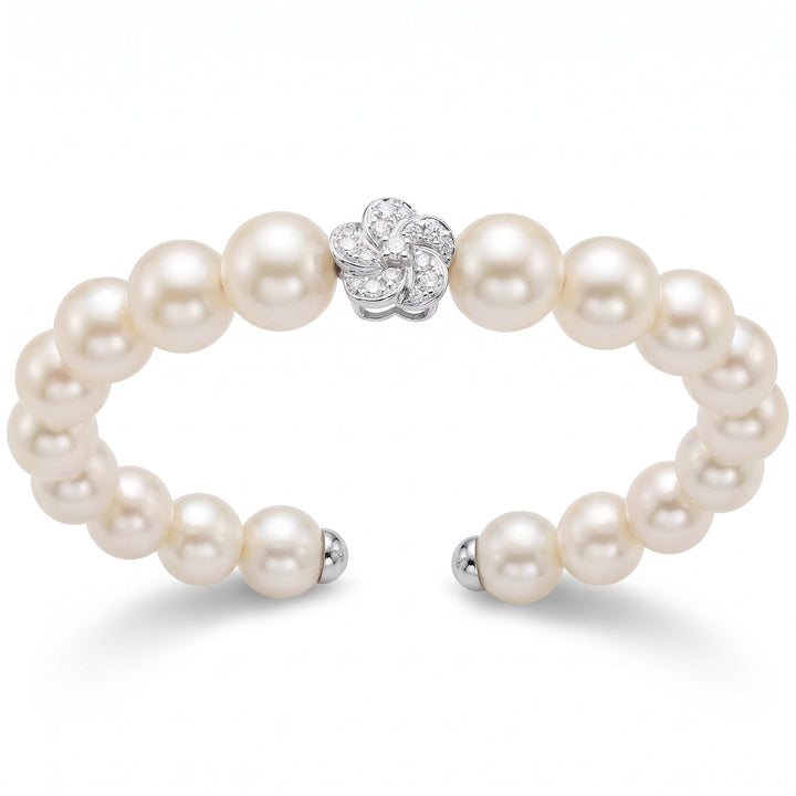 Diamond Flower Pearl Cuff