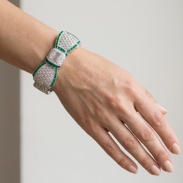 Emerald & Diamond Bow Bangle