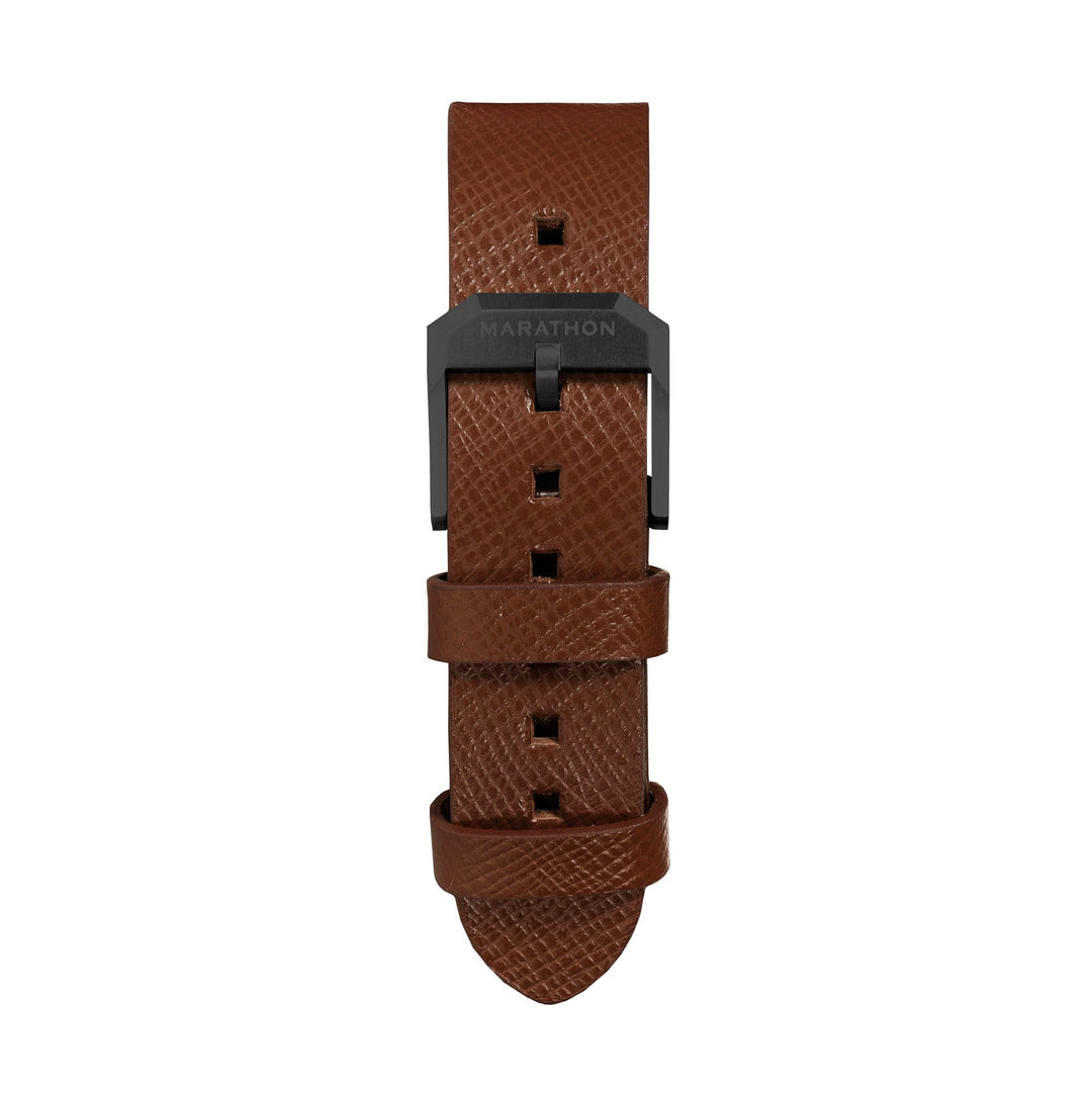 STRAP, 20mm, ITALIAN LEATHER, CROSS HATCH, IP BLACK BUCKLE, COGNAC, XL ITALIAN L