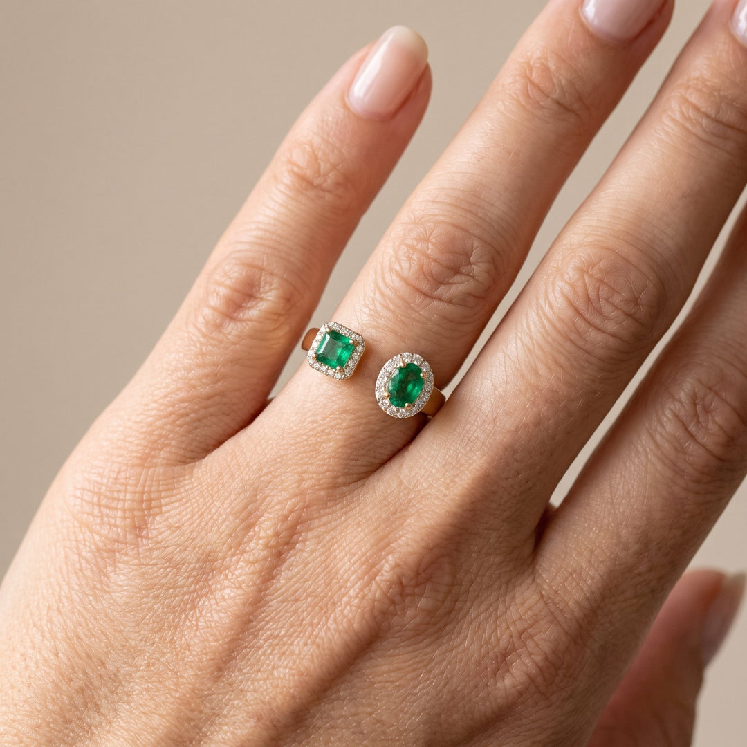 Toi et Moi Emerald Halo Ring