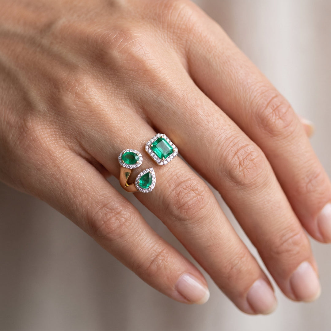 Three-Stone Emerald Bypass Ring