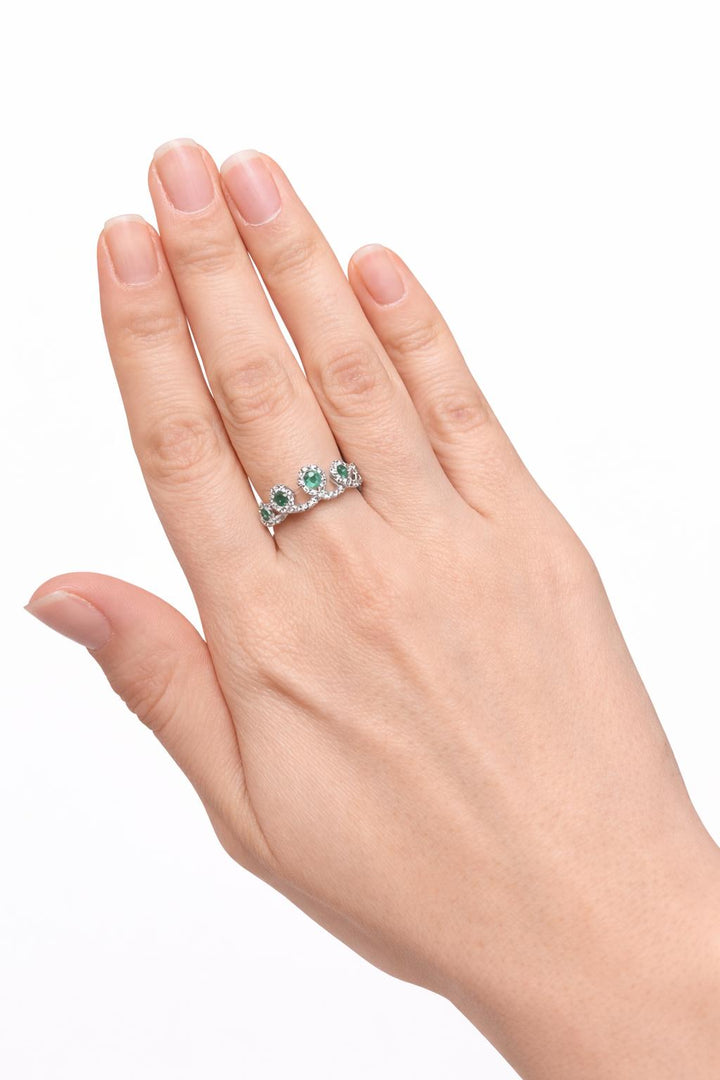 Emerald Diamond Halo Crown Ring