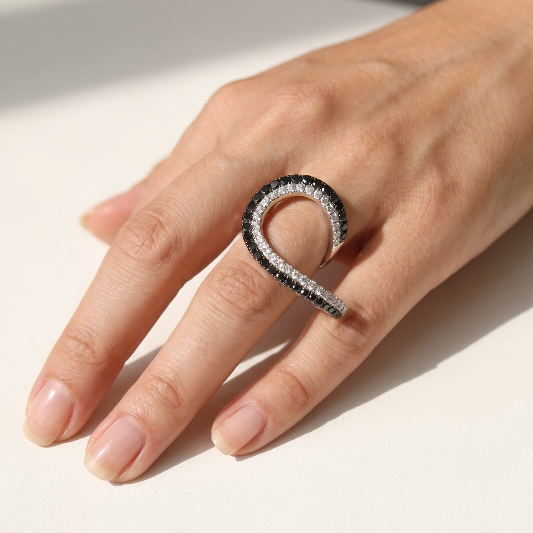 Black & White Diamond Swirl Ring