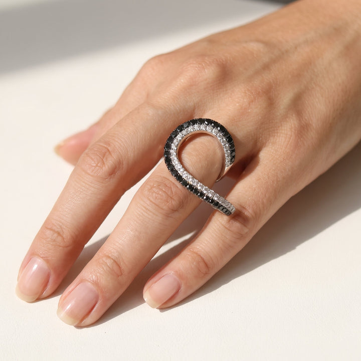 Black & White Diamond Swirl Ring