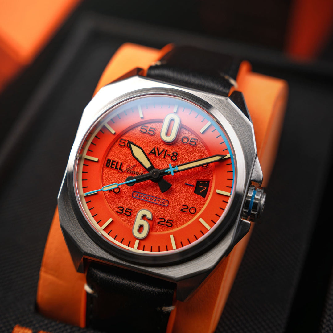 Bell X-1 Machbuster Automatic Orange / Black Hybrid leather and rubber strap | O