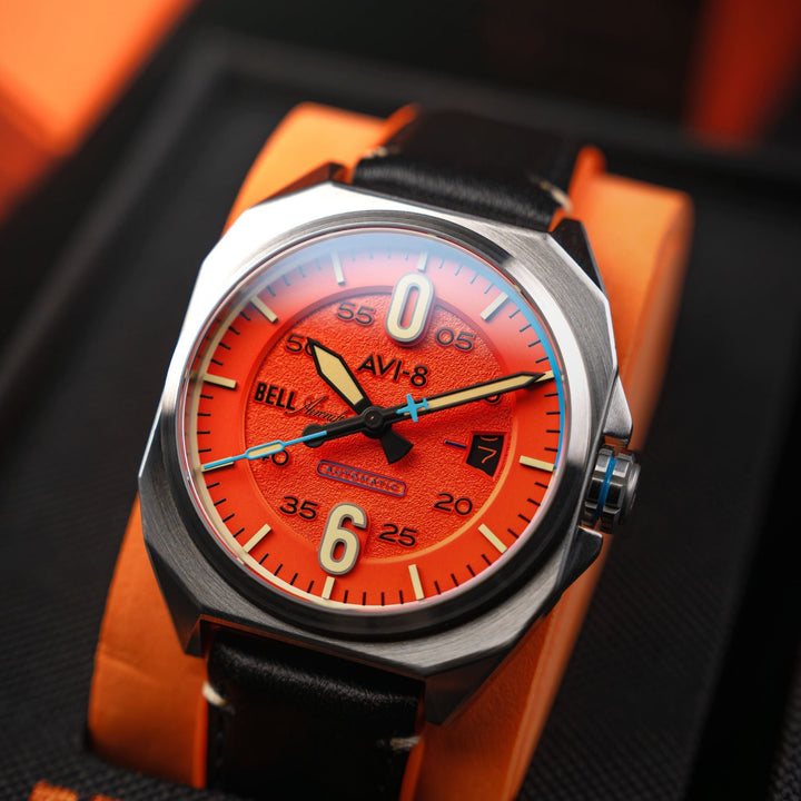 Bell X-1 Machbuster Automatic Orange / Black Hybrid leather and rubber strap | O