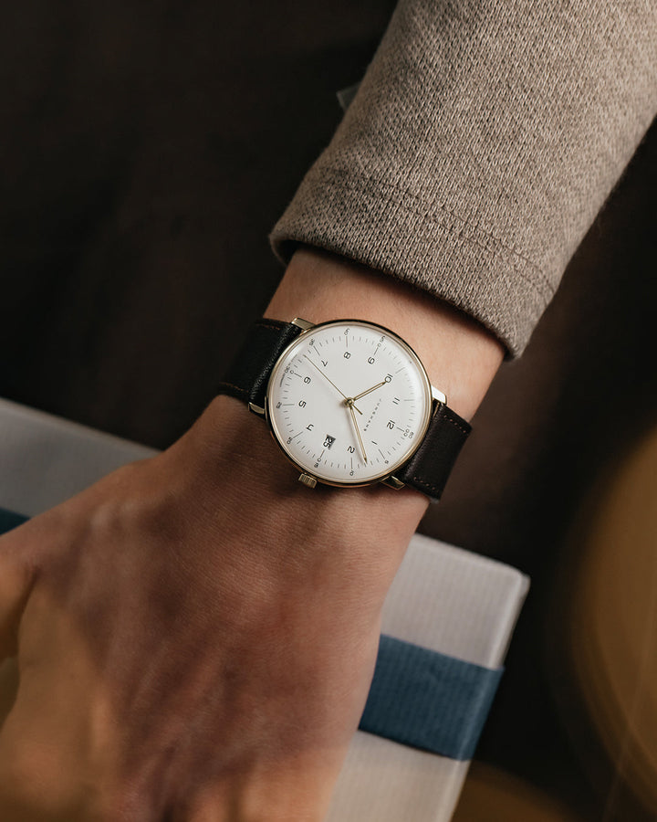 Max Bill Quartz White Dial / Brown Leather Strap Silver Dial