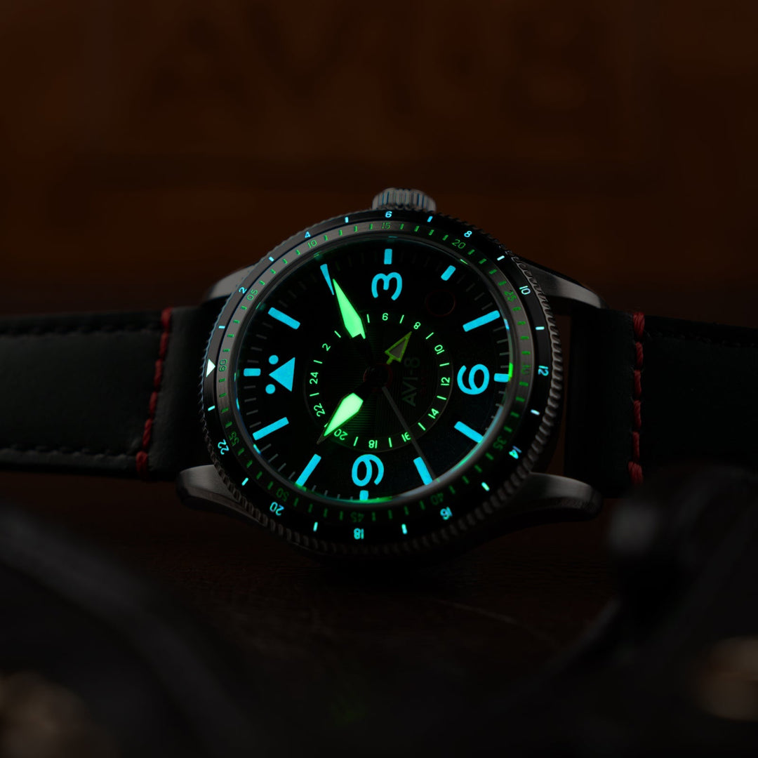 FLYBOY AIRMASTER GMT AUTOMATIC Black / Leather | Black Dial