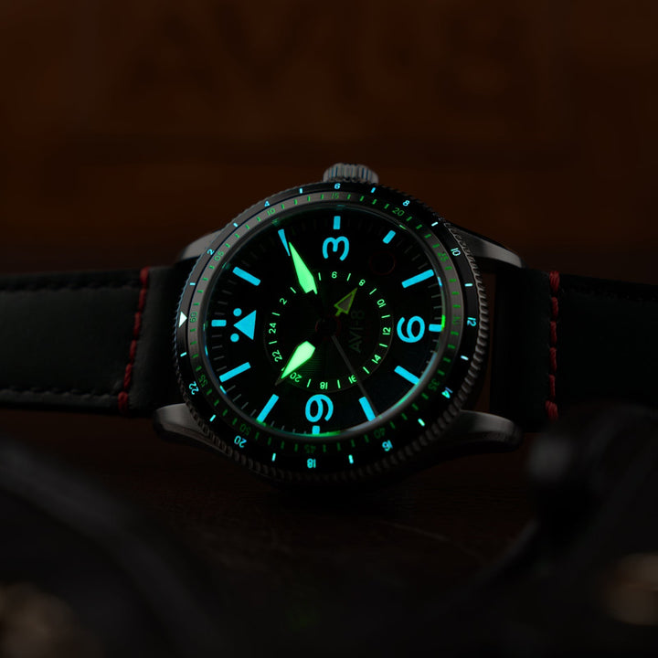 FLYBOY AIRMASTER GMT AUTOMATIC Black / Leather | Black Dial