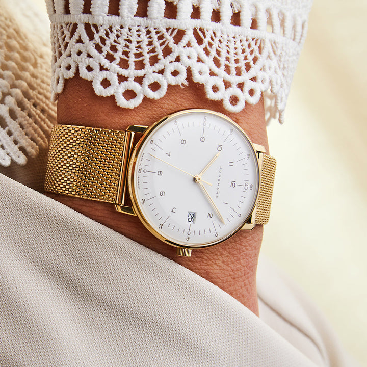 Max Bill Damen White Dial / Gold-Tone Milanese Bracelet White Dial