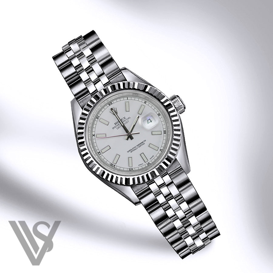 Rolex - Datejust - White Stick Index Dial 18K White Gold Fluted Bezel Stainless Steel Jubilee Bracelet Men's Watch