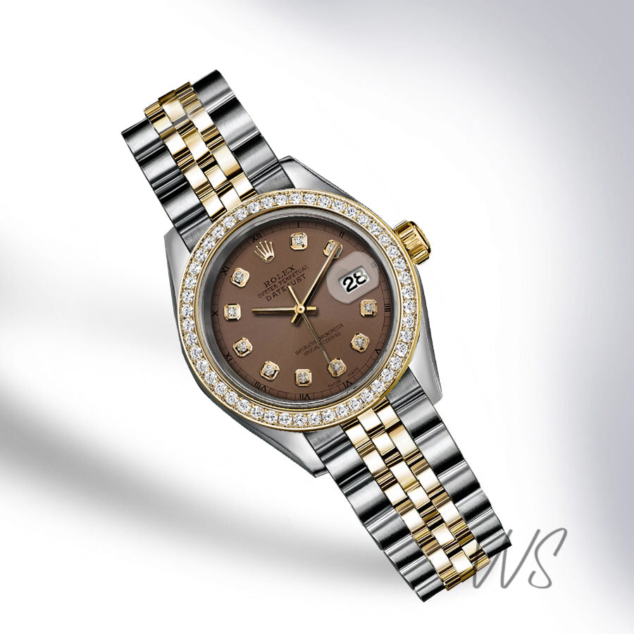 Preowned Rolex - 36mm Datejust Chocolate Brown Diamond Dial with Diamond Bezel Two-tone 18K Yellow Gold & Stainless Steel Jubilee