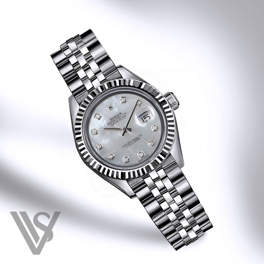 Rolex - Datejust - 36mm Mother of Pearl Diamond Dial 18K White Gold Fluted Bezel Stainless Steel Jubilee Bracelet Men's Watch