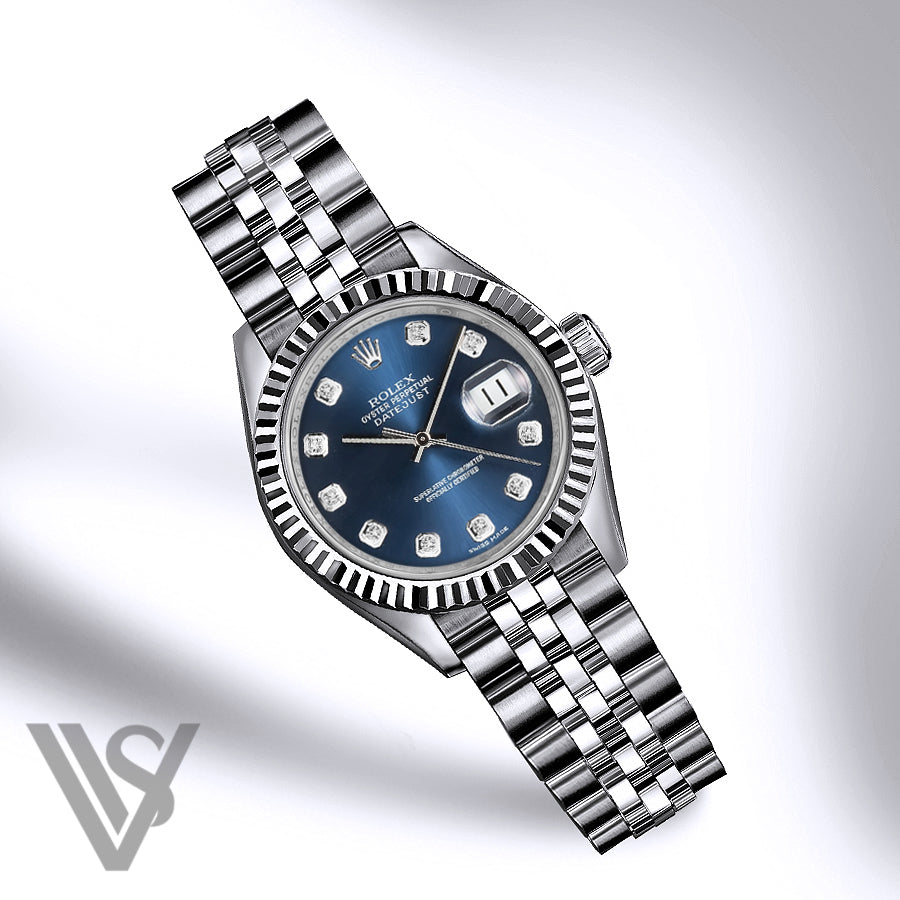 Rolex - Datejust - 36mm Blue Diamond Dial 18K White Gold Fluted Bezel Stainless Steel Jubilee Bracelet Men's Watch