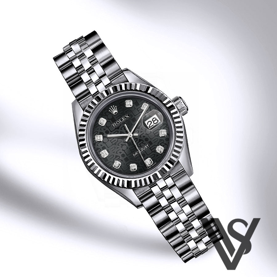 Rolex - Stainless Steel Datejust - Fluted Bezel - Black Jubilee Diamond Dial - Jubilee Bracelet