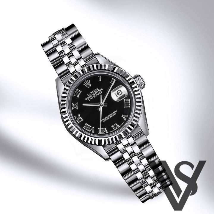 Rolex - Stainless Steel Datejust - Fluted Bezel - Black Roman Numeral Dial - Jubilee Bracelet