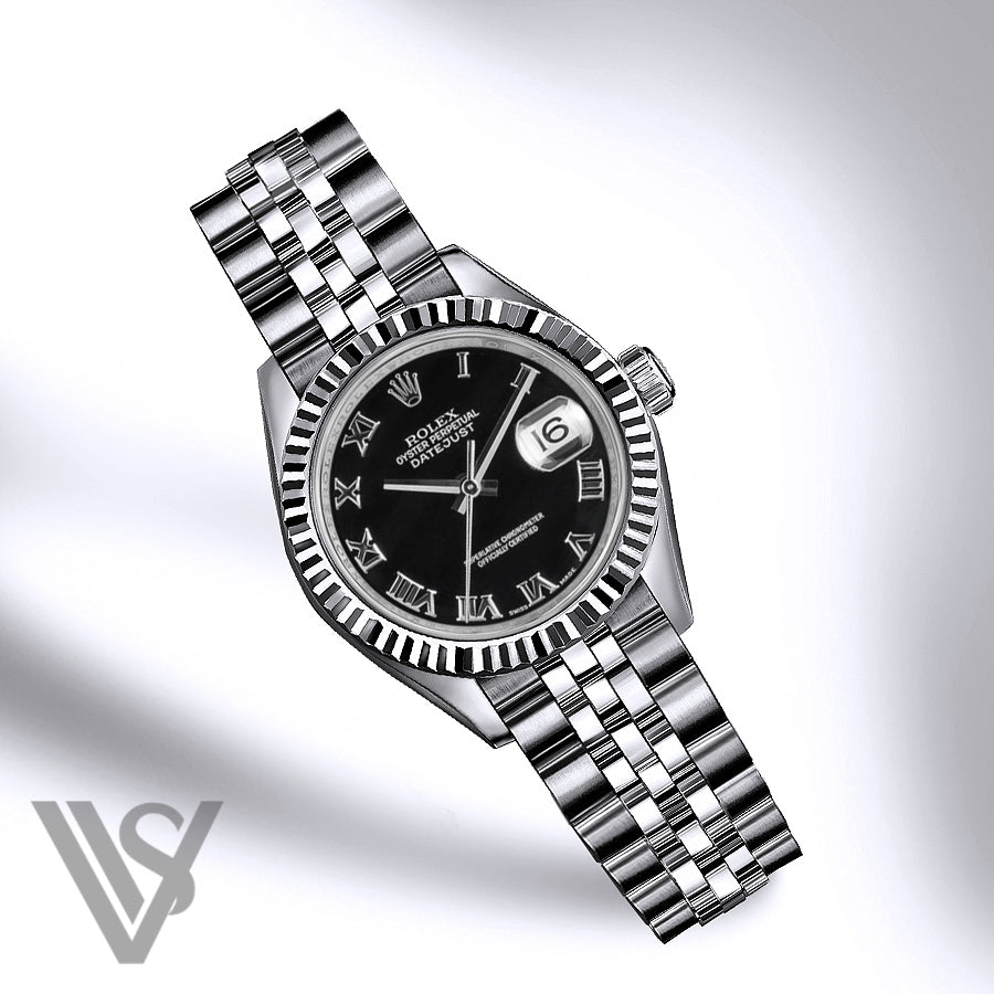 Rolex - Datejust - 36mm Black Roman Dial 18K White Gold Fluted Bezel Stainless Steel Jubilee Bracelet Men's Watch