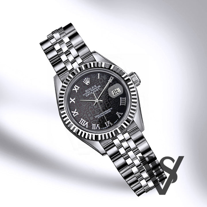 Rolex - Stainless Steel Datejust - Fluted Bezel - Black Jubilee Roman Numeral Dial - Jubilee Bracelet