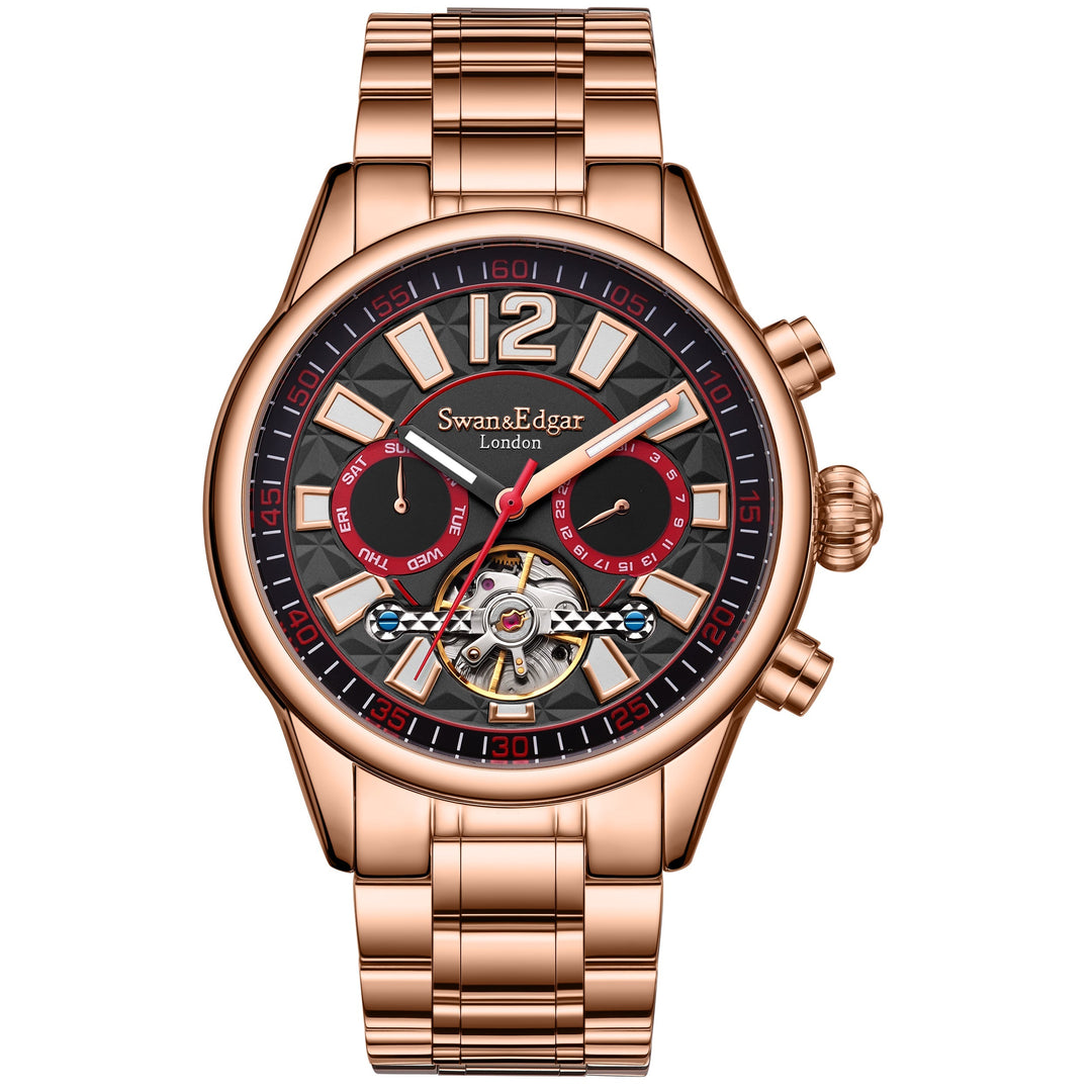 Royal Exhibition Automatic Black Open Exhibition Dial Rose Gold Stainless Steel 