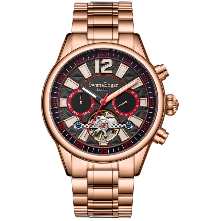 Royal Exhibition Automatic Black Open Exhibition Dial Rose Gold Stainless Steel 