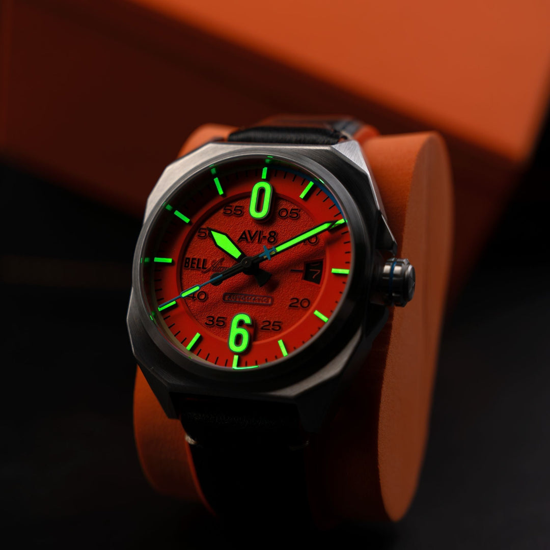 Bell X-1 Machbuster Automatic Orange / Black Hybrid leather and rubber strap | O