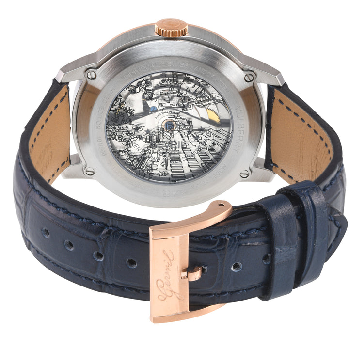 Mulberry Gevril Men's Mulberry SS Case, IPRG Bezel, Blue Dial with embossed text