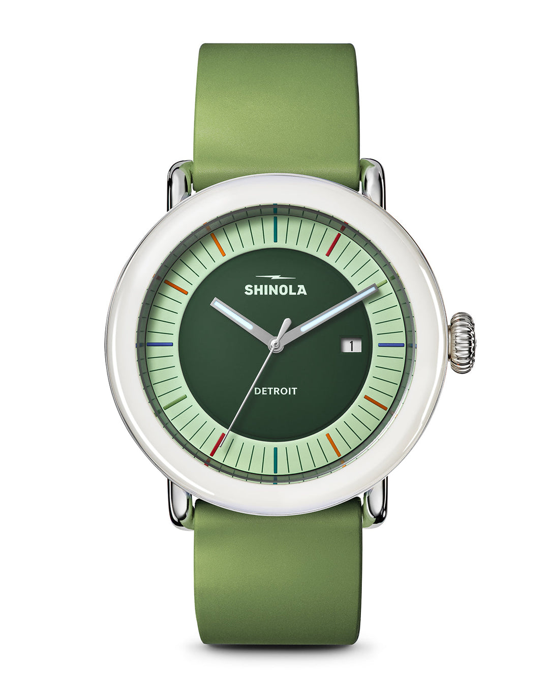 Detrola 3HD 41mm, Light Olive Rubber Strap Deep Olive Deep Olive Dial