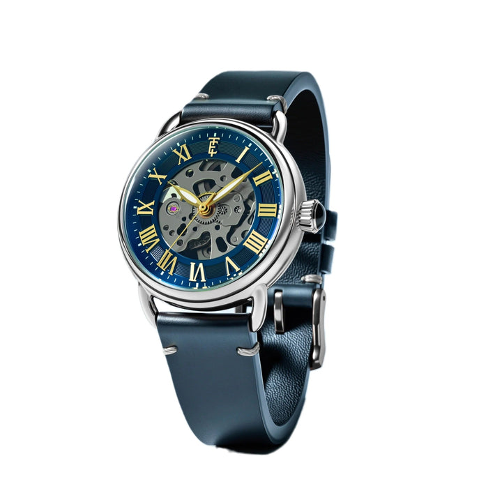 Investigator 40 Pewter Grey  / Blue Leather Strap Gray Dial