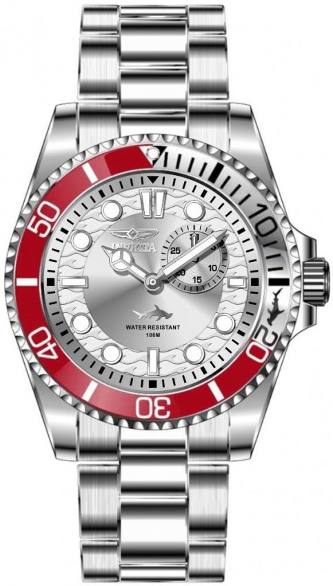 Pro Diver Men Silver-Tone Dial With Red Bezel / Stainless Steel Bracelet Silver-