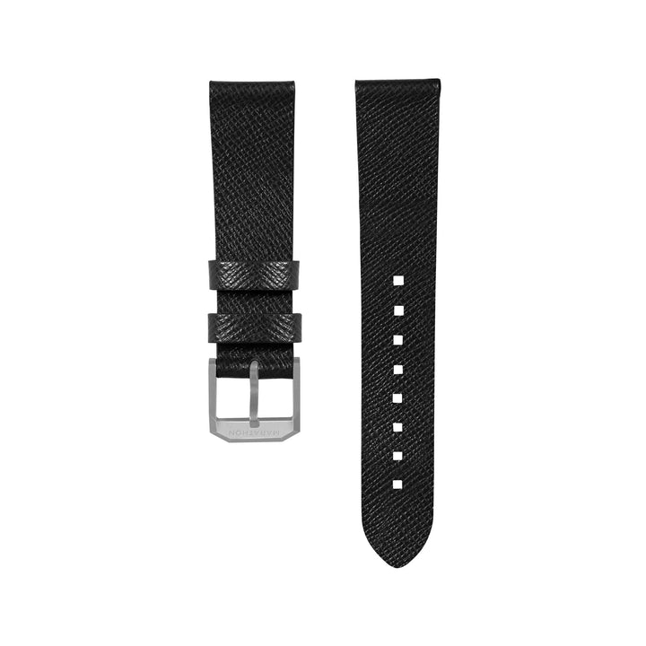 STRAP, 20mm, ITALIAN LEATHER, CROSS HATCH, PARKERIZED BUCKLE, BLACK, STANDARD IT