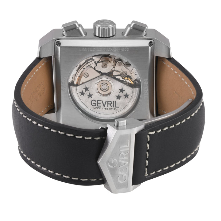 Herald Square Chronograph Gevril ETA7750 Chrono, SS Case, Black Dial, Italian Le