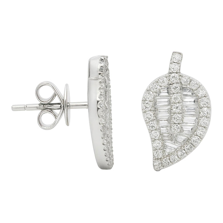 Leaf Baguette Diamond Stud Earrings