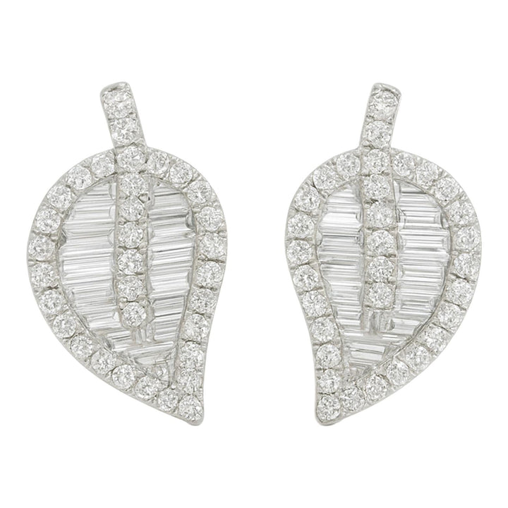 Leaf Baguette Diamond Stud Earrings