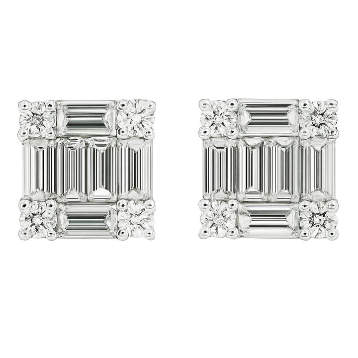 Baguette & Round Diamond Square Studs