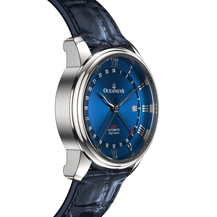 OceanTrek Automatic GMT 200m Silver Bezel |Blue Dial