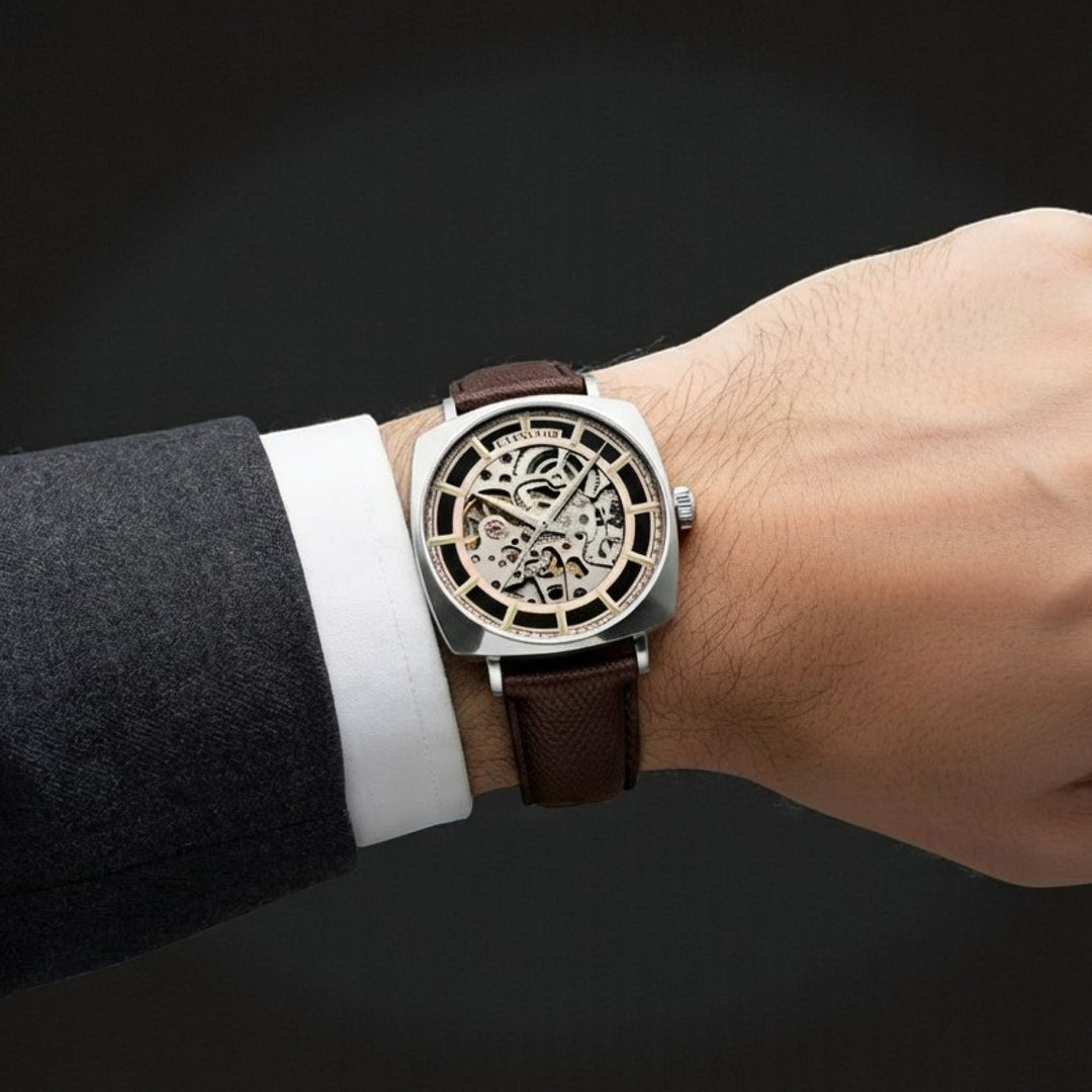 City Of London Moorgate Skeleton Automatic Rose Gold / Genuine Leather Strap Ros