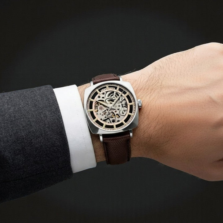City Of London Moorgate Skeleton Automatic Rose Gold / Genuine Leather Strap Ros
