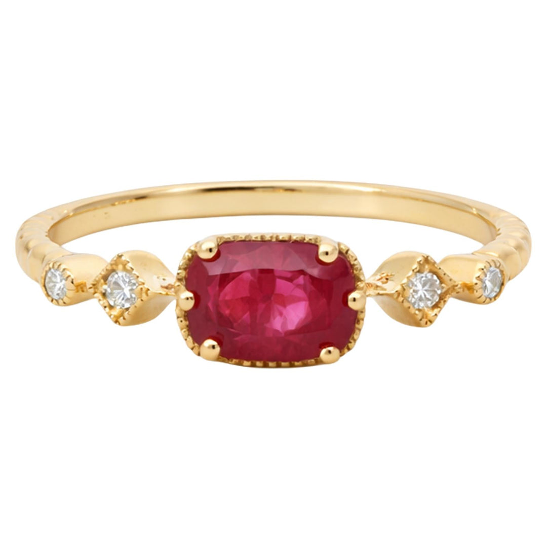 Cushion Cut Ruby & Diamond Twist Band Ring