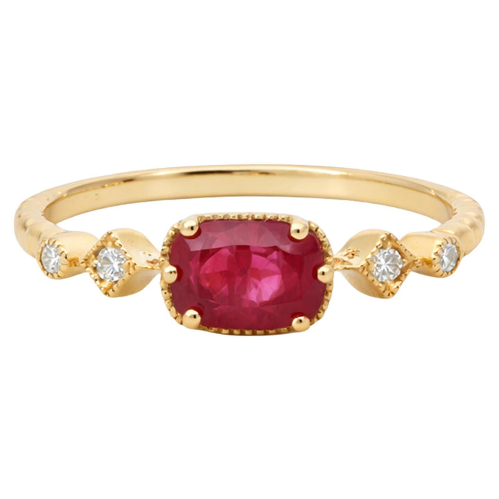 Cushion Cut Ruby & Diamond Twist Band Ring