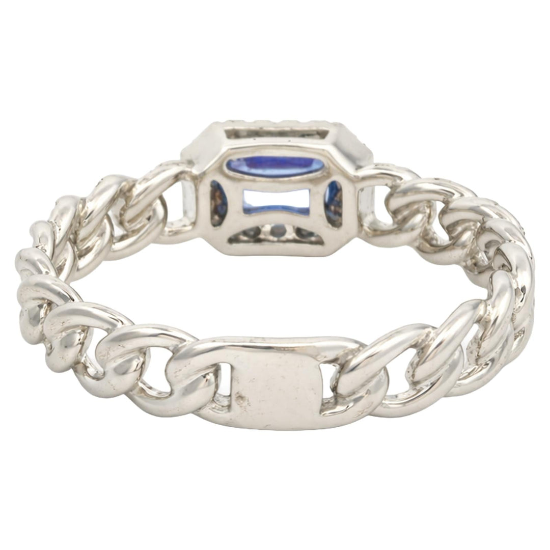 Emerald Cut Tanzanite & Diamond Halo Chain Ring