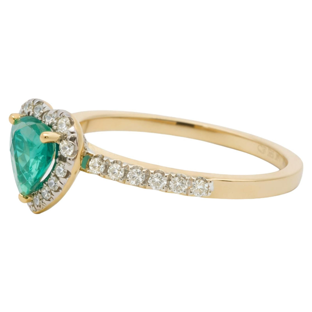 Heart Shape Emerald & Diamond Halo Ring