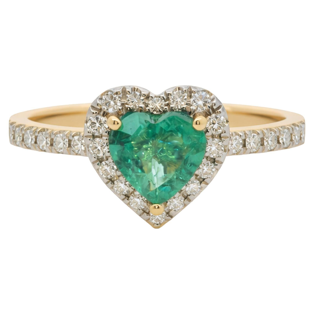 Heart Shape Emerald & Diamond Halo Ring