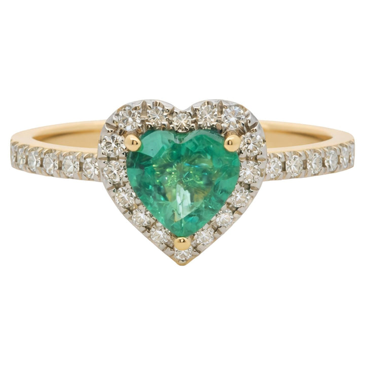 Heart Shape Emerald & Diamond Halo Ring