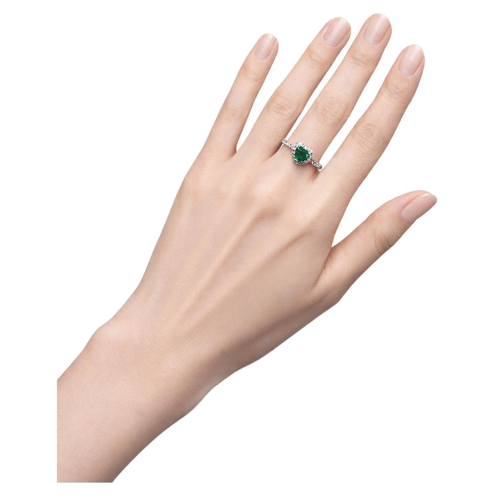 Heart Shape Emerald & Diamond Halo Ring